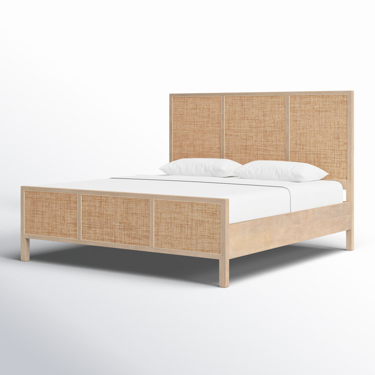 King-Sized Contemporary Brown Mango Wood & Cane Panel Bed