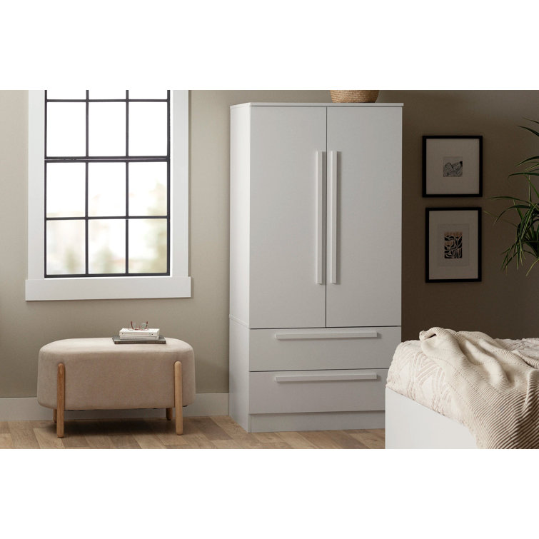 Pure White Contemporary Hinged Door Wardrobe with Drawers