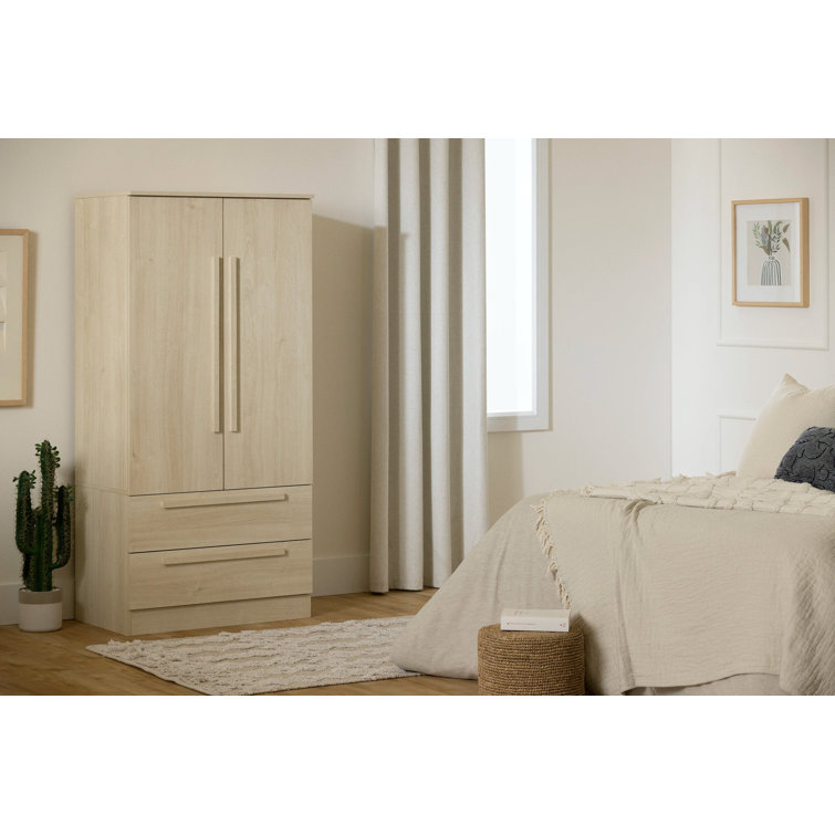 Bleached Oak Contemporary Hinged Wardrobe with Drawers and Shelves