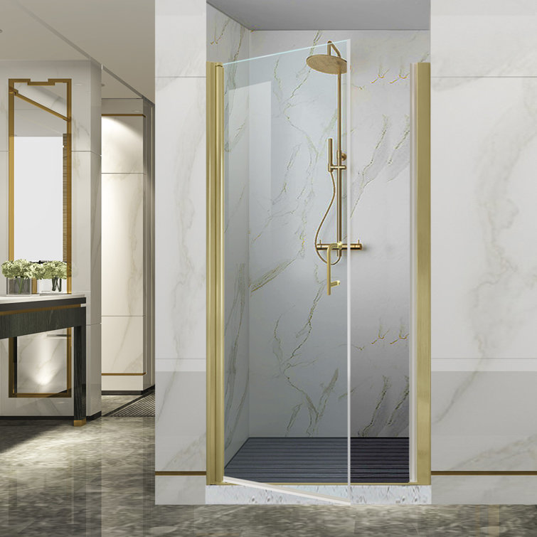 Brushed Gold Frameless Bi-Fold Shower Door with Clear Tempered Glass