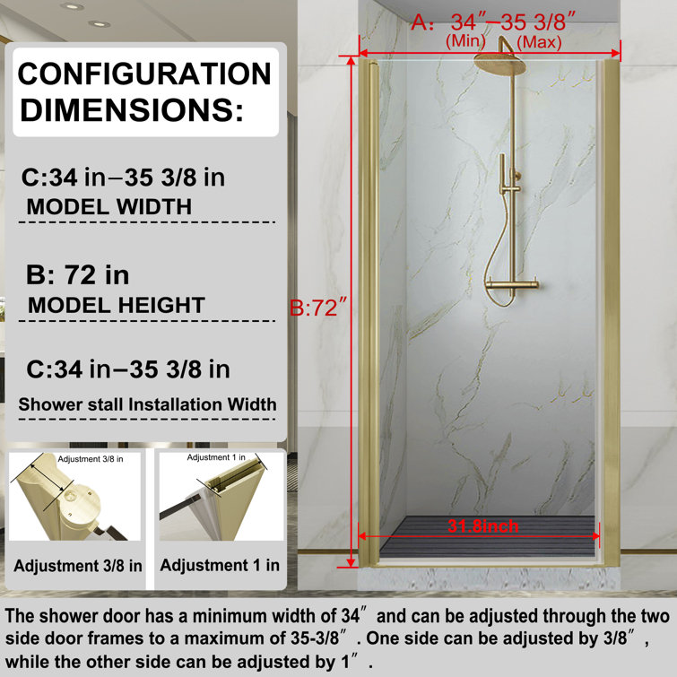 Brushed Gold Frameless Bi-Fold Shower Door with Clear Tempered Glass