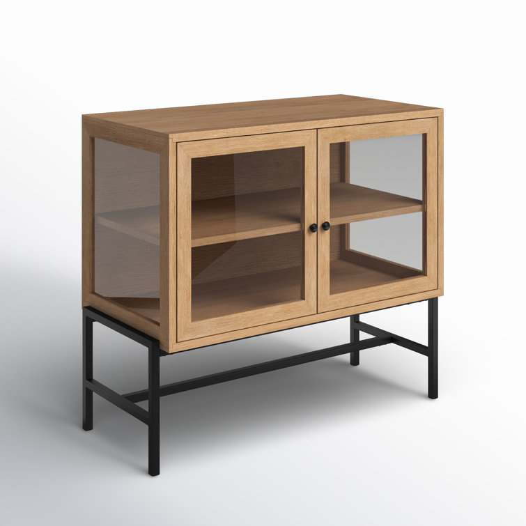 Arelius Light Brown Mango Wood with Black Iron Base Accent Cabinet