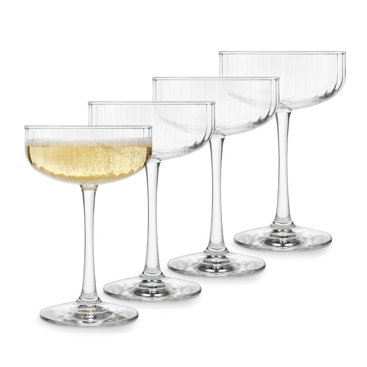 Libbey Paneled Clear Glass Coupe Cocktail Glasses, Set of 4