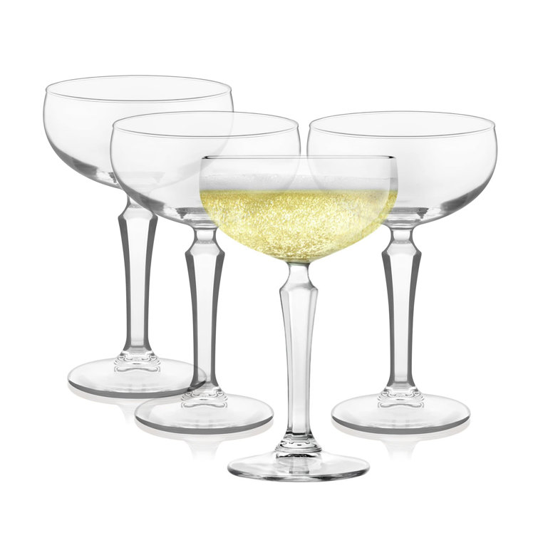 Vintage Diamond-Cut Coupe Cocktail Glass Set, Clear Glass, 8.6 oz, Set of 4