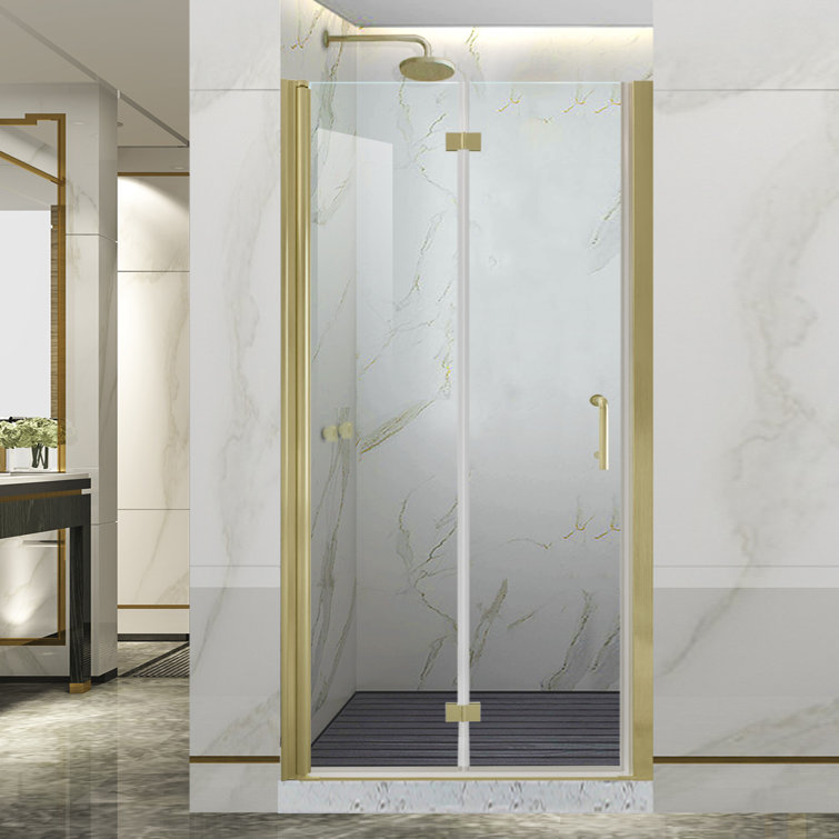 Brushed Gold Frameless Bi-Fold Shower Door with Clear Tempered Glass