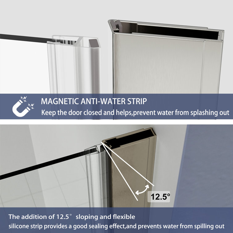 Brushed Nickel Frameless Pivot Shower Door with Clear Tempered Glass