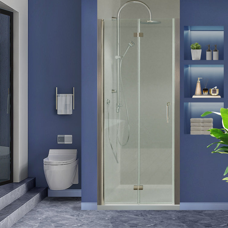 Brushed Nickel Frameless Pivot Shower Door with Clear Tempered Glass