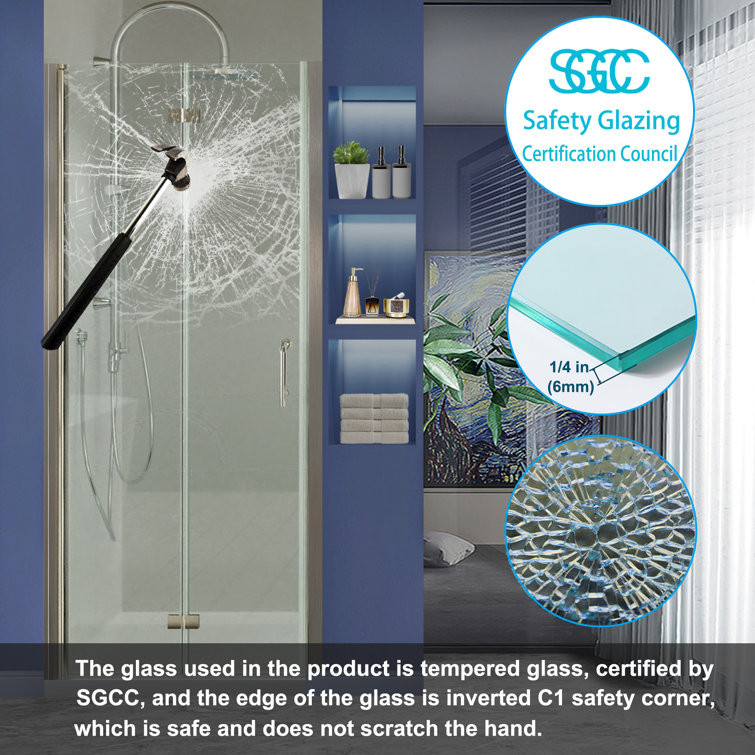 Brushed Nickel Frameless Pivot Shower Door with Clear Tempered Glass