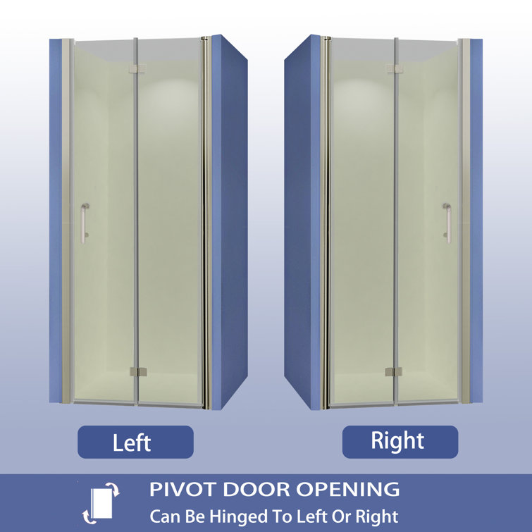 Brushed Nickel Frameless Pivot Shower Door with Clear Tempered Glass