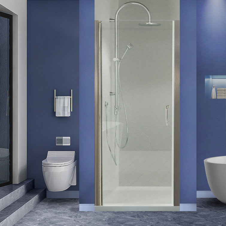 Brushed Nickel Frameless Pivot Shower Door with Clear Tempered Glass