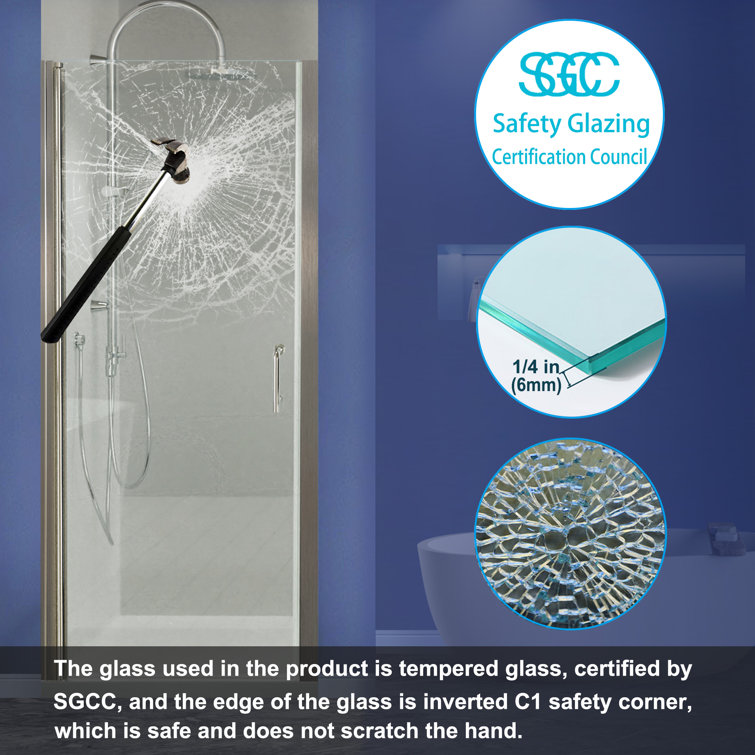 Brushed Nickel Frameless Pivot Shower Door with Clear Tempered Glass