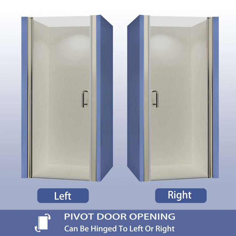 Brushed Nickel Frameless Pivot Shower Door with Clear Tempered Glass
