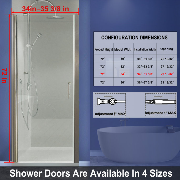 Brushed Nickel Frameless Pivot Shower Door with Clear Tempered Glass