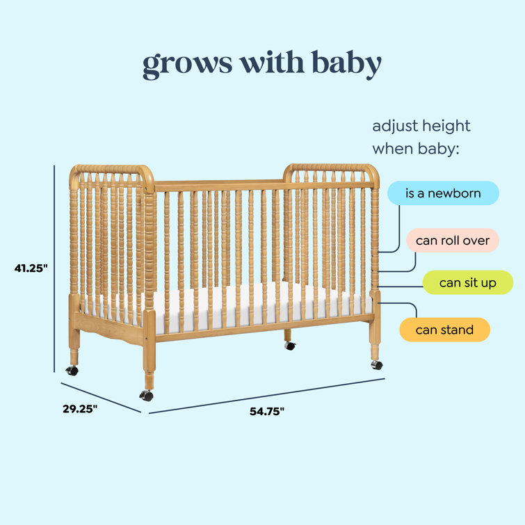Honey Wood 3-in-1 Convertible Crib with Wheels