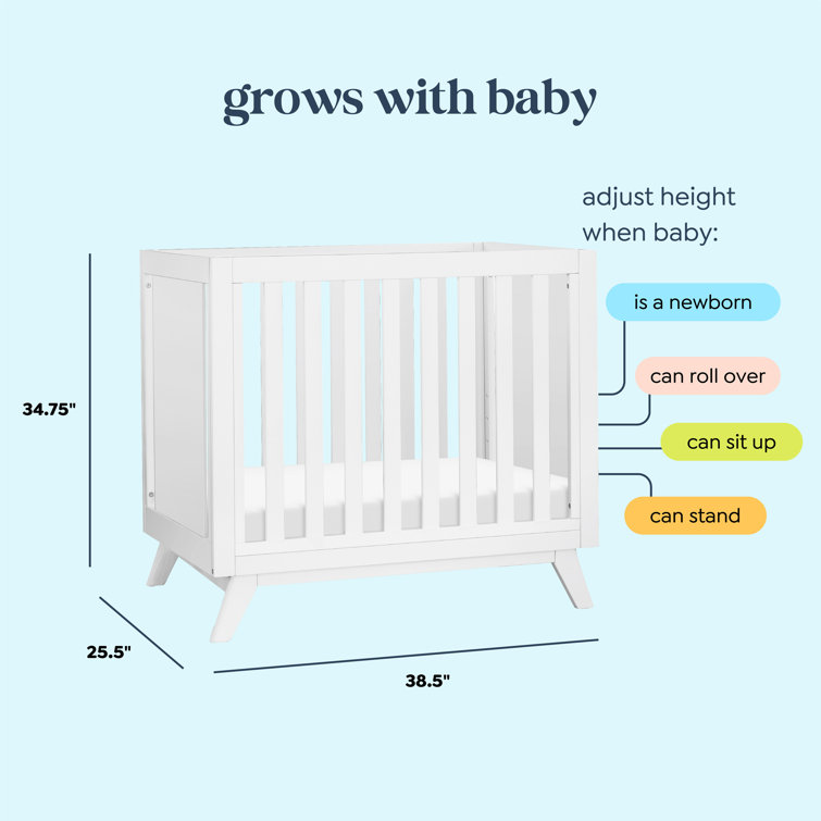 White Wooden 3-in-1 Convertible Mini Crib with Mattress