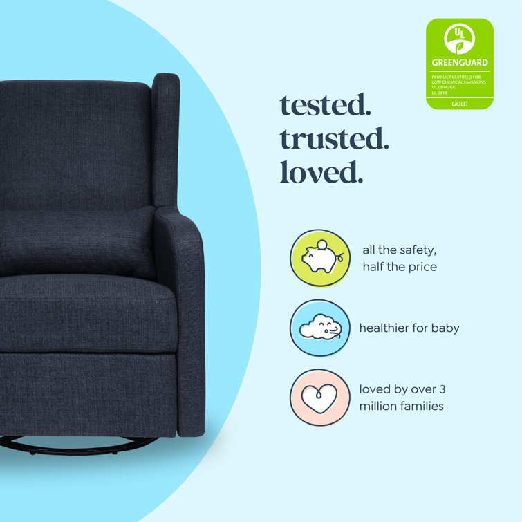 Navy Performance Linen 32" Swivel Recliner with Wood Accents