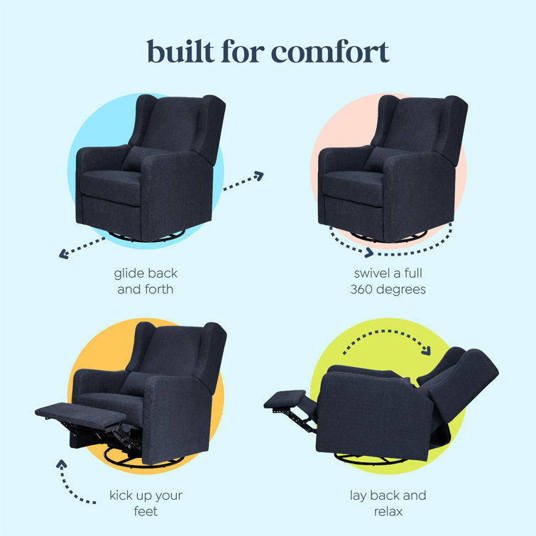 Navy Performance Linen 32" Swivel Recliner with Wood Accents