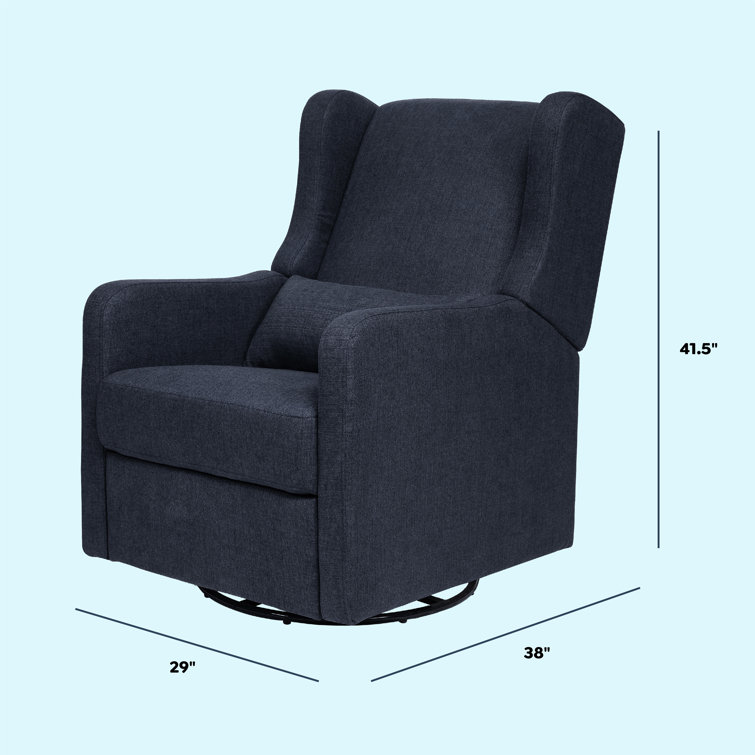 Navy Performance Linen 32" Swivel Recliner with Wood Accents