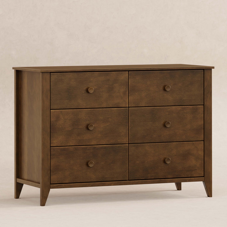 Natural Walnut Mid-Century Modern 6-Drawer Dresser