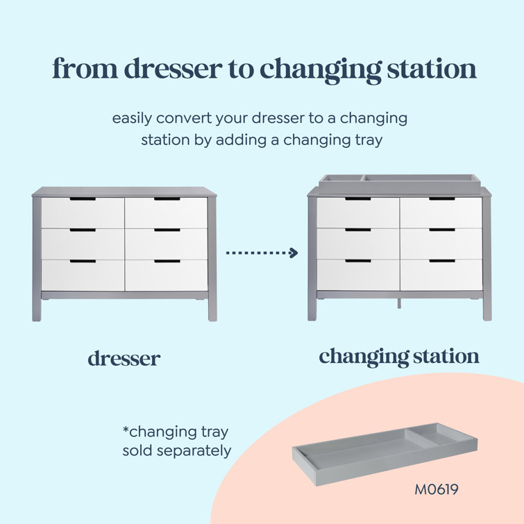 Gray and White Double 6-Drawer Modern Dresser