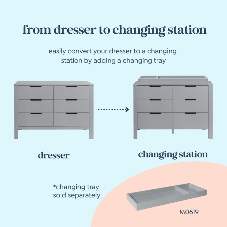 Gray Pine Wood Double Nursery Dresser with Soft Close Drawers