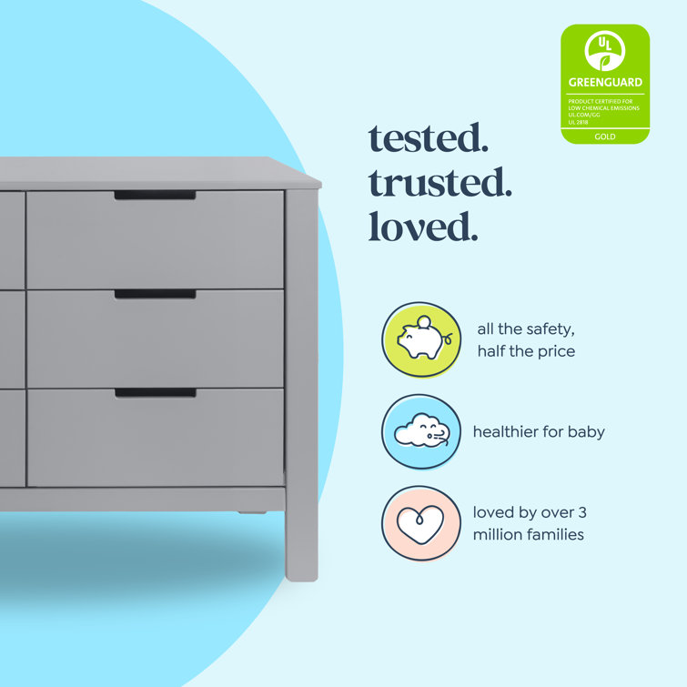 Gray Pine Wood Double Nursery Dresser with Soft Close Drawers