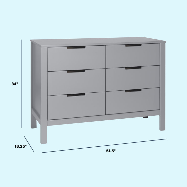 Gray Pine Wood Double Nursery Dresser with Soft Close Drawers