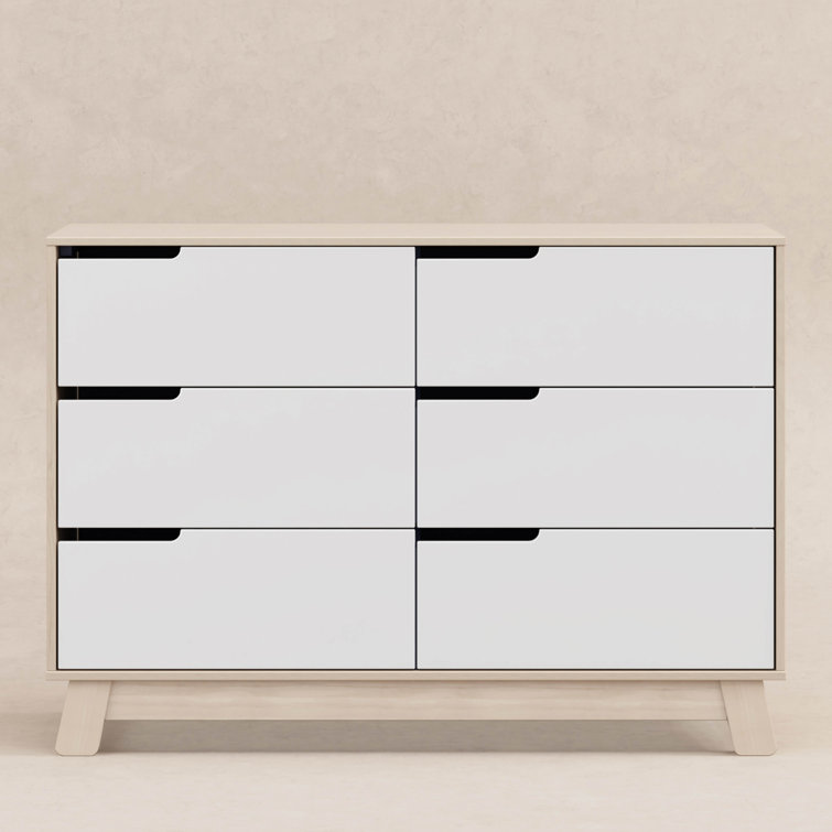 Hudson Mid-Century Modern 6-Drawer Dresser in Washed Natural/White