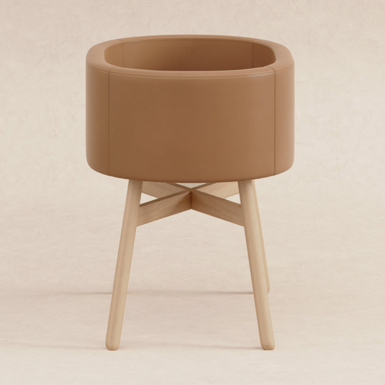 Camel Vegan Leather and Wood Bassinet for Newborns