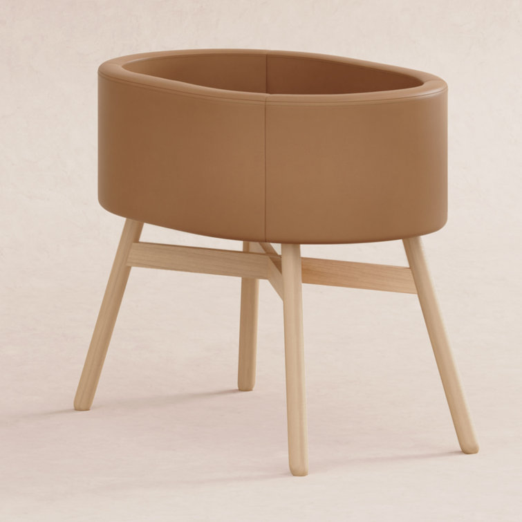 Camel Vegan Leather and Wood Bassinet for Newborns