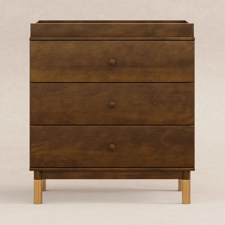 Gelato Natural Walnut 3-Drawer Dresser with Gold Accents