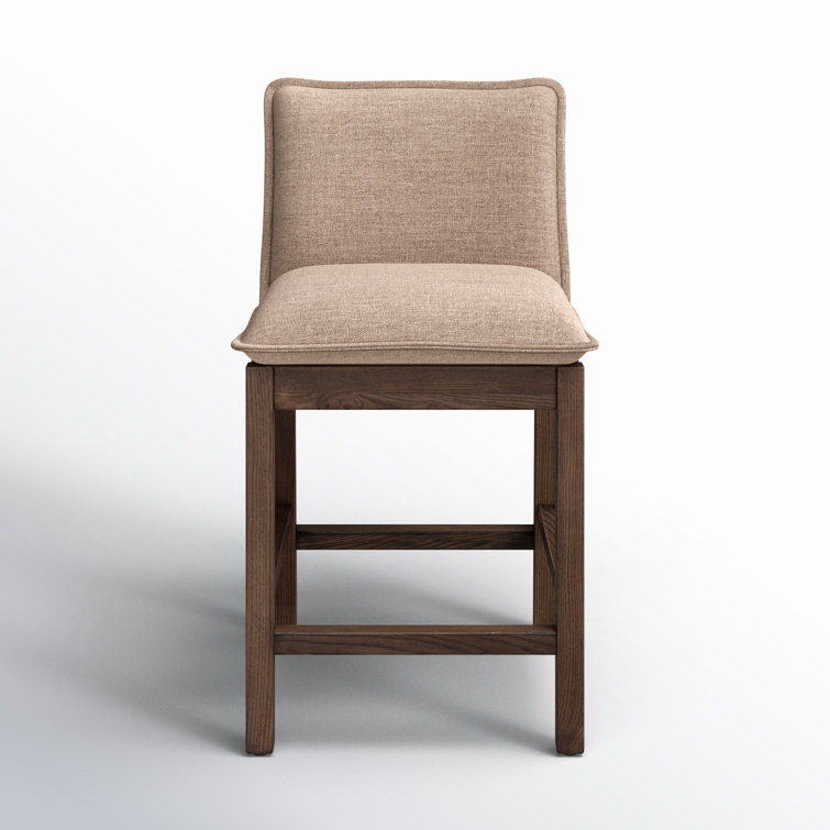 Beige Upholstered Wooden Counter Stool with Tapered Legs