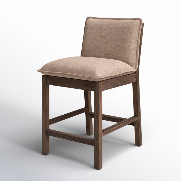 Beige Upholstered Wooden Counter Stool with Tapered Legs