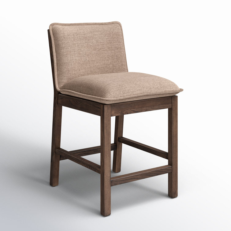 Beige Upholstered Wooden Counter Stool with Tapered Legs