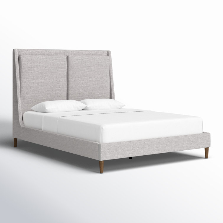 Dover Crescent Queen Bed with Distressed Natural Linen Upholstery
