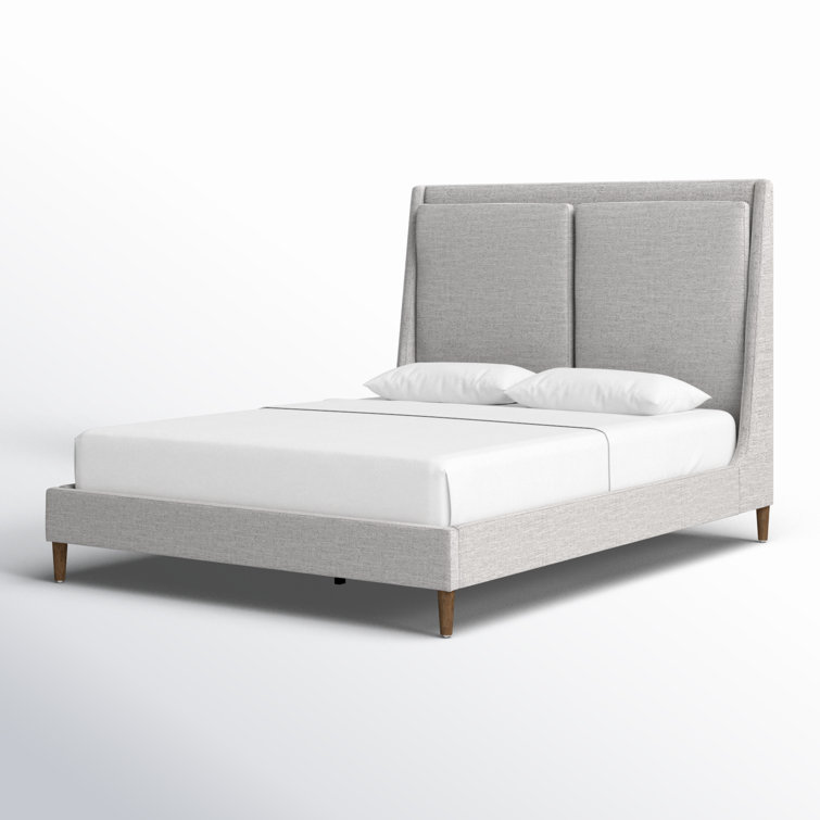Dover Crescent Queen Bed with Distressed Natural Linen Upholstery