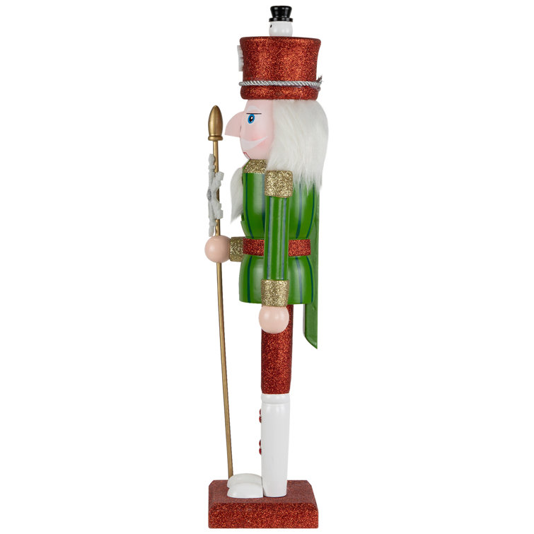 15" Red and Green Glittered Nutcracker with Snowflake Scepter