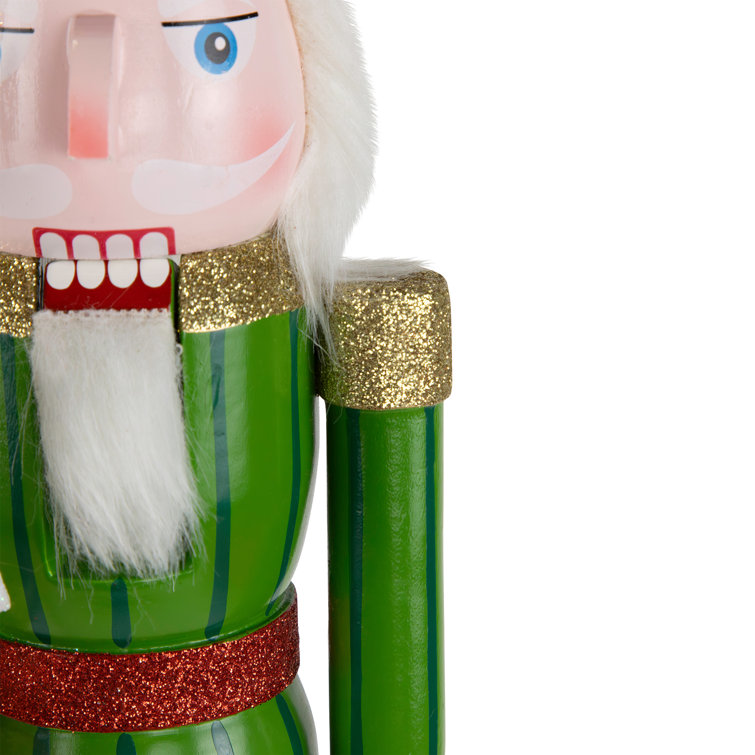 15" Red and Green Glittered Nutcracker with Snowflake Scepter