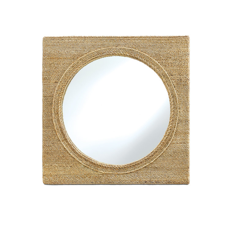 Nautical Abacá Rope 20" Round Wooden Porthole Mirror