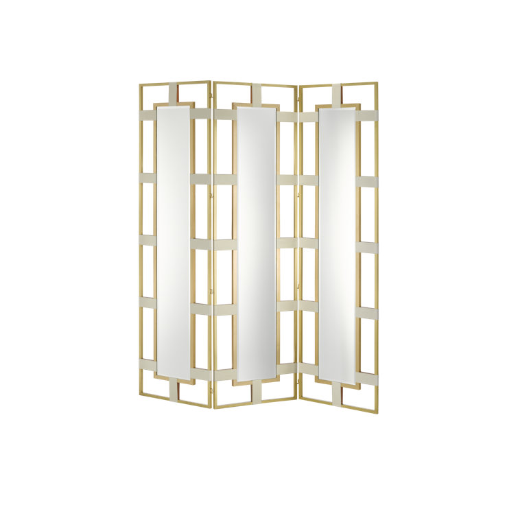 Camille 73'' Cream Leather and Brass Folding Room Divider