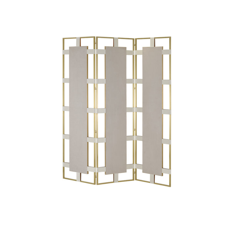 Camille 73'' Cream Leather and Brass Folding Room Divider