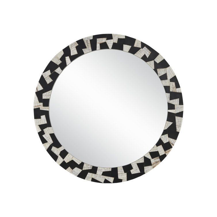 36" Round Black and Gold Composite Bathroom Mirror