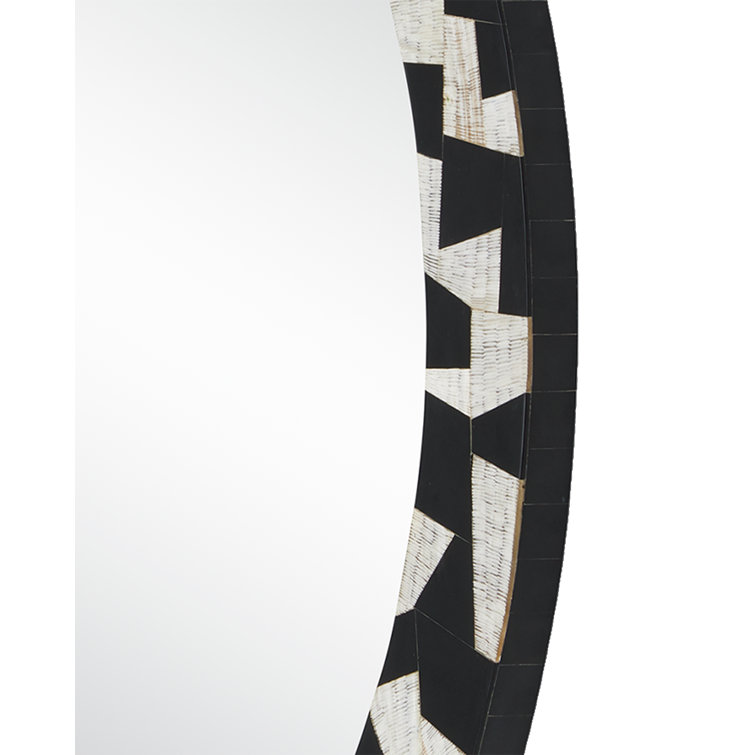36" Round Black and Gold Composite Bathroom Mirror