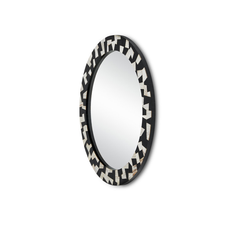 36" Round Black and Gold Composite Bathroom Mirror