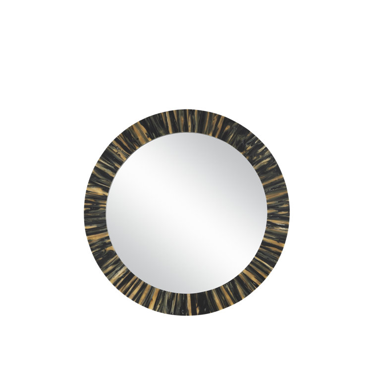 36" Round Black and Gold Composite Bathroom Mirror