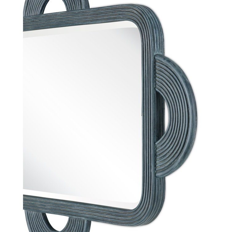 Vintage Navy Rectangular Rattan and Mahogany Wall Mirror