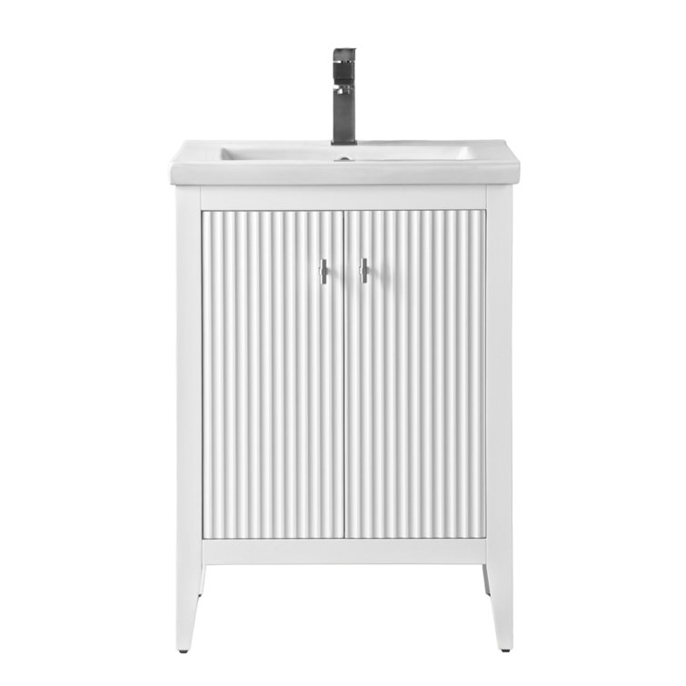 Linear White 24" Single Sink Bathroom Vanity with Ceramic Top