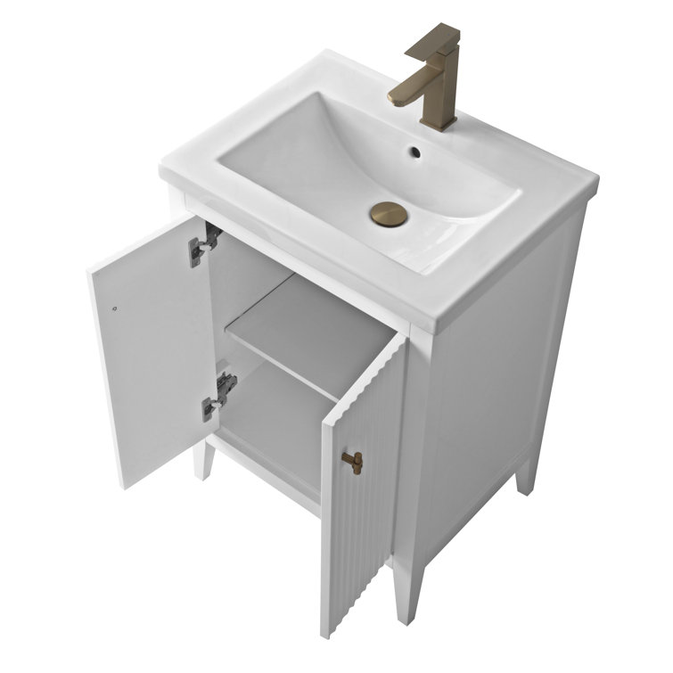 White and Gold Freestanding Single Bathroom Vanity with Ceramic Top
