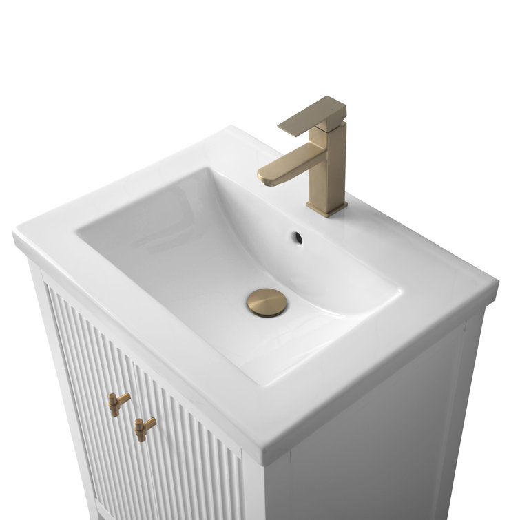 White and Gold Freestanding Single Bathroom Vanity with Ceramic Top