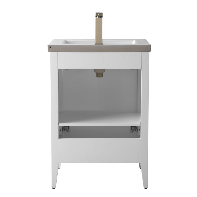 White and Gold Freestanding Single Bathroom Vanity with Ceramic Top